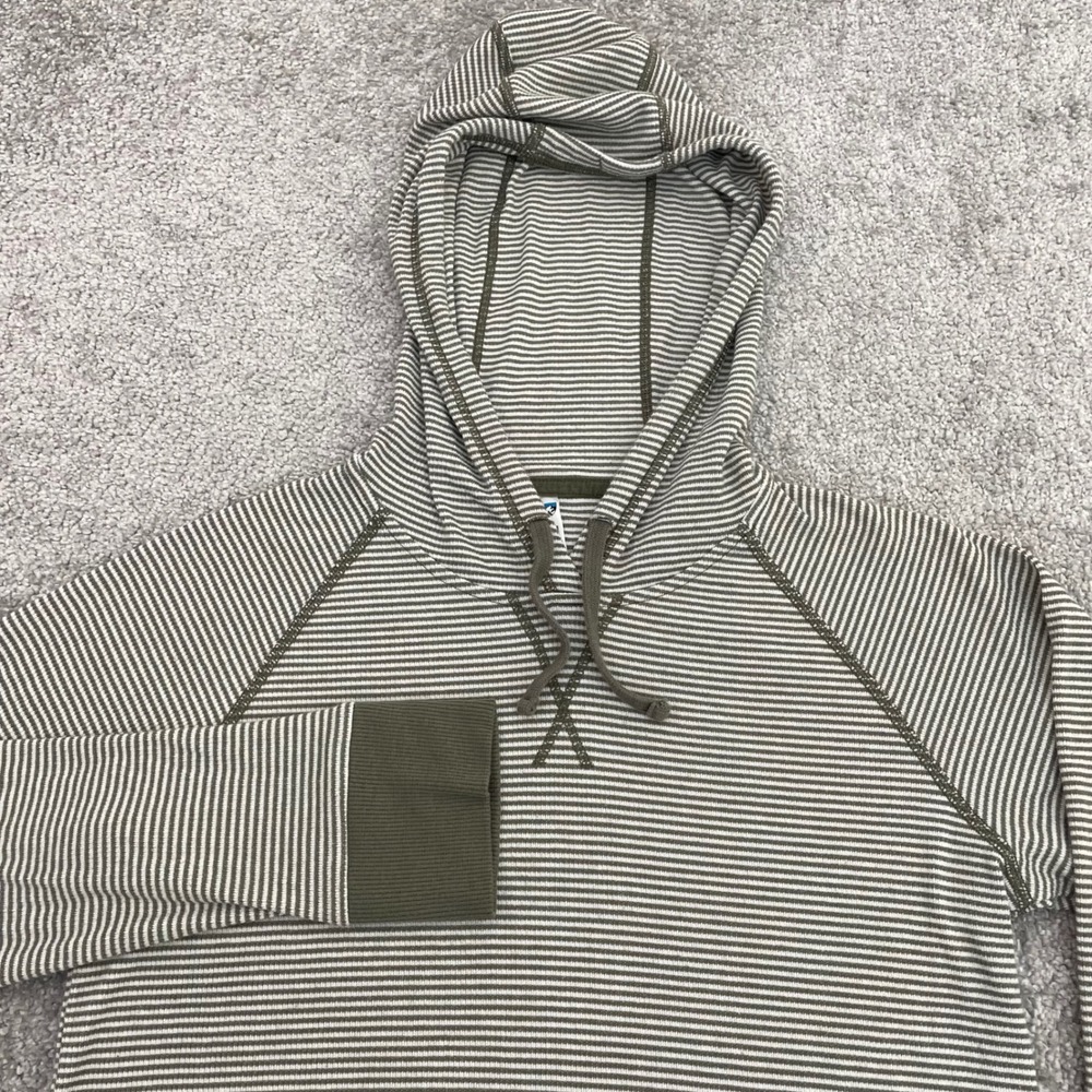 KUHL Hoodie Womens Small STRIA PULLOVER HOODY UV 50 Striped Soft Kangaroo Green
